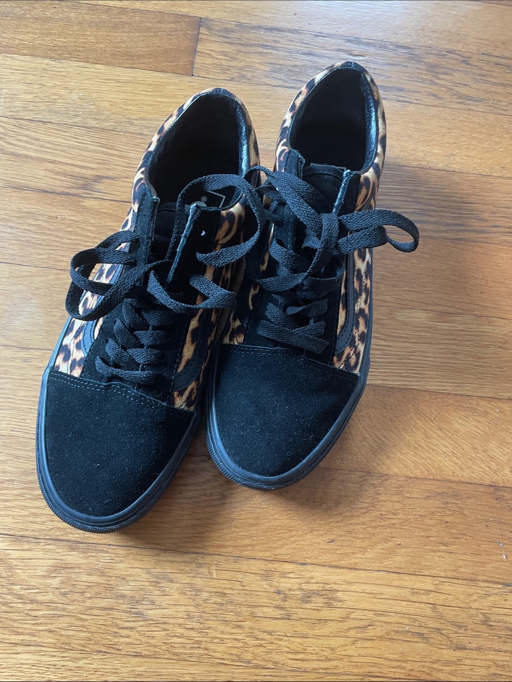 Vans Women's Leopard Print and Black Lace-Up Sneakers
